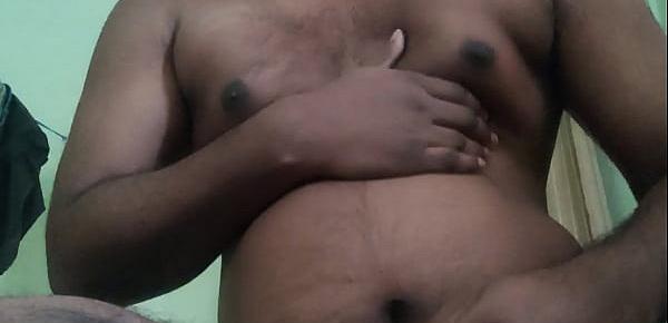  Chubby guy fondling moobs and cumming